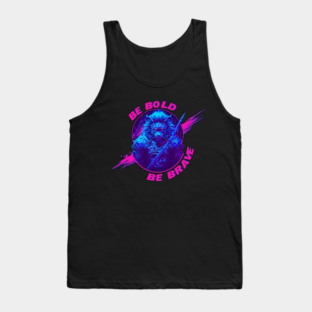 Synthwave Samurai Lion - Be bold Be brave Tank Top by SimonSay